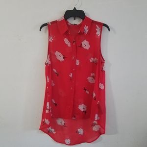 FOREVER 21 | Red Floral High Low Button Do…